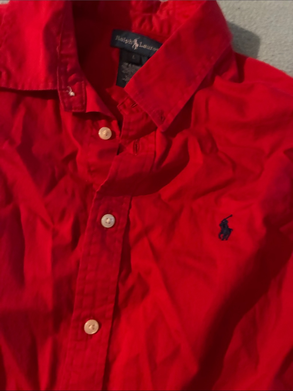Ralph Lauren Bright Red Button-Down Shirt with Navy Polo Logo